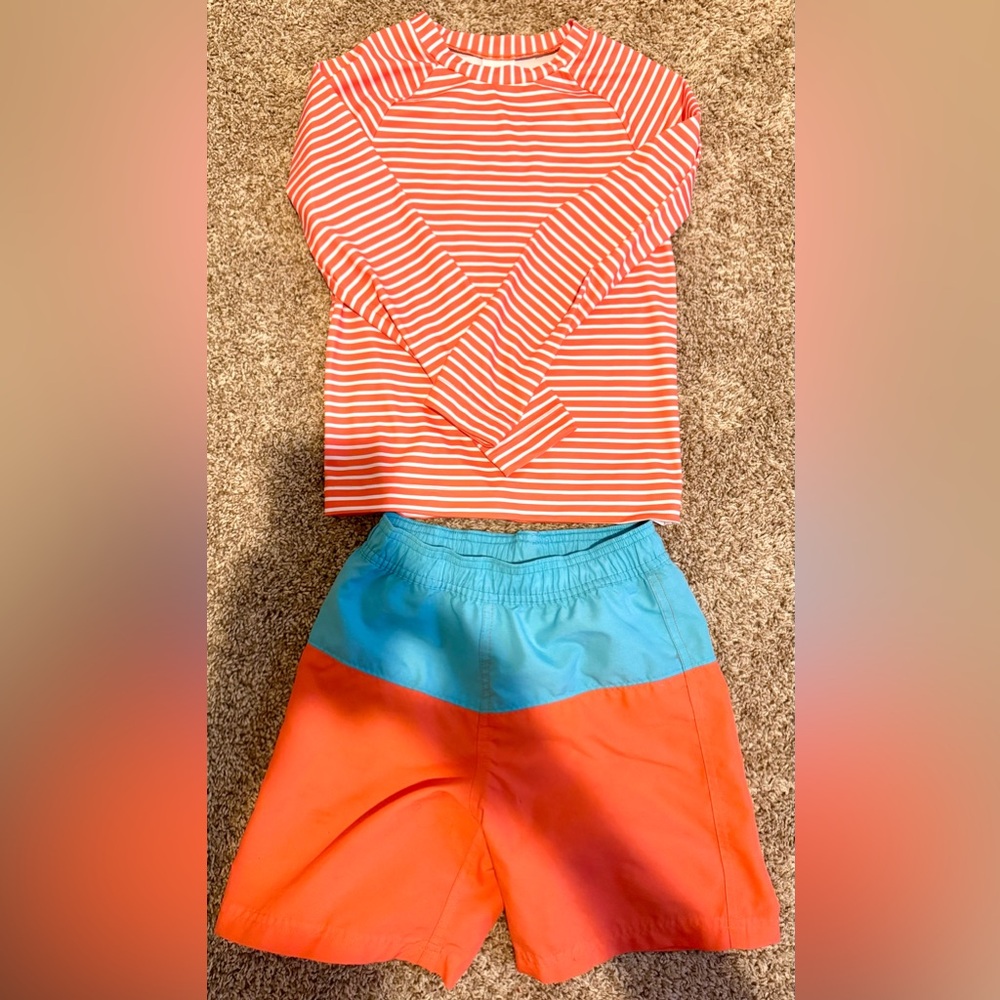 Boys matching rashguard and swim trunk set